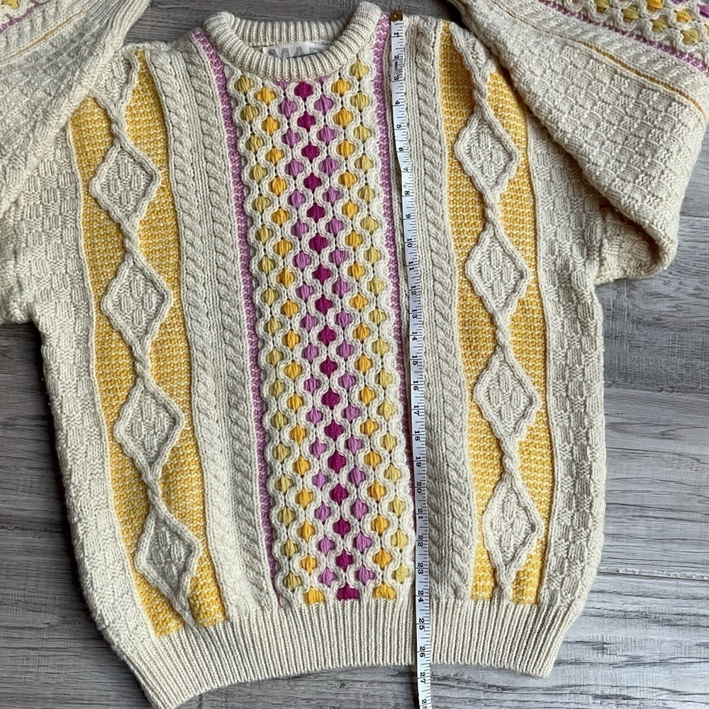 Free People X Mad Brown Knitwear Recycled Sweater/Jumper Cream/Pink/Yellow SZ OS - Picture 11 of 15